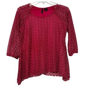 New Directions Hot Pink Lace Blouse/Tunic, Size L